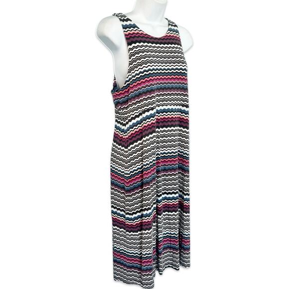 Athleta Santorini Thera Modal Pink Blue White Wavy Stripe Jersey Dress size M - Picture 4 of 9